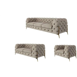 Chesterfield Polstergarnitur 3+2+1  Natalie ¦ creme ¦ Maße (cm): B: 243 H: 75