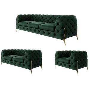 Chesterfield Polstergarnitur 3+2+1 Natalie ¦ grün ¦ Maße (cm): B: 243 H: 75