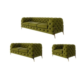 Chesterfield Polstergarnitur 3+2+1 Natalie ¦ grün ¦ Maße (cm): B: 243 H: 75