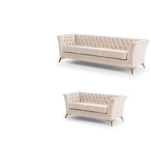 S-STYLE Chesterfield Polstergarnitur 3+2  Wilhelm ¦ beige ¦ Maße (cm): B: 237 H: 78