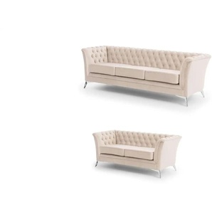 S-STYLE Chesterfield Polstergarnitur 3+2  Wilhelm ¦ beige ¦ Maße (cm): B: 237 H: 78
