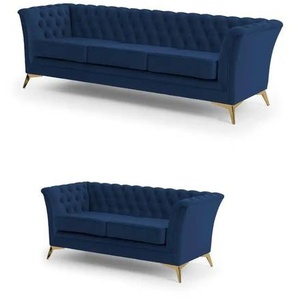 Chesterfield Polstergarnitur 3+2  Wilhelm ¦ blau ¦ Maße (cm): B: 237 H: 78