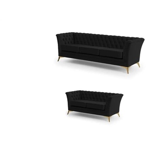 Chesterfield Polstergarnitur 3+2 Wilhelm ¦ schwarz ¦ Maße (cm): B: 237 H: 78