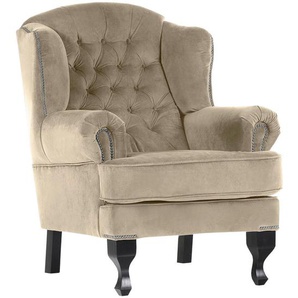 Chesterfield-Sessel , Beige , Textil , Kiefer , massiv , 87x107x96 cm , Stoffauswahl , Wohnzimmer, Sessel, Chesterfield-Sessel