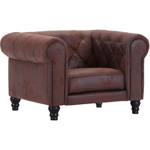 Chesterfield-Sessel GUTMANN FACTORY Sessel Gr. Lederoptik, mit Holzfüßen, B/H/T: 105 cm x 75 cm x 90 cm, braun Chesterfield Sessel