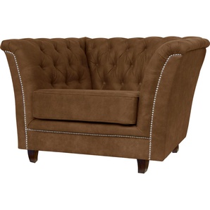 Chesterfield-Sessel HOME AFFAIRE Derby Sessel Gr. Luxus-Microfaser Lederoptik, B/H/T: 116 cm x 75 cm x 82 cm, braun (cognac) Chesterfield Sessel passend zum Polster Derby, mit Ziernieten und Knopfheftung