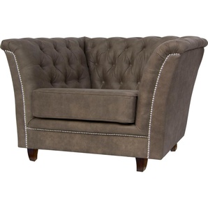 Chesterfield-Sessel HOME AFFAIRE Derby Sessel Gr. Luxus-Microfaser Lederoptik, B/H/T: 116 cm x 75 cm x 82 cm, grau (stone) Chesterfield Sessel passend zum Polster Derby, mit Ziernieten und Knopfheftung