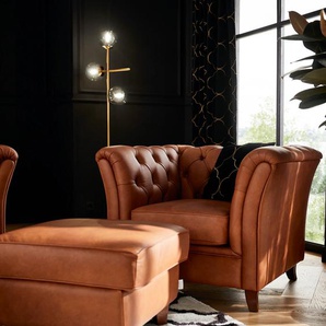 Chesterfield-Sessel HOME AFFAIRE Reims Sessel Gr. NaturLEDER, B/H/T: 98 cm x 76 cm x 88 cm, braun (cognac) Chesterfield Sessel mit echter Chesterfield-Knopfheftung, hochwertige Verarbeitung