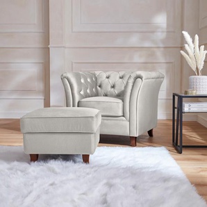 Chesterfield-Sessel HOME AFFAIRE Reims Sessel Gr. Samtoptik, B/H/T: 98 cm x 76 cm x 88 cm, grau (hellgrau) Chesterfield-Sessel Chesterfield Sessel mit echter Chesterfield-Knopfheftung, hochwertige Verarbeitung
