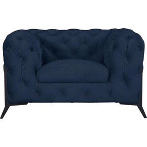 Chesterfield-Sessel LEONIQUE Amaury Sessel Gr. Samtoptik, Füße schwarz, B/H/T: 125 cm x 75 cm x 97 cm, blau Chesterfield Sessel