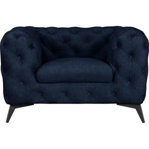 Chesterfield-Sessel LEONIQUE Glynis Sessel Gr. Samtoptik, Fußfarbe schwarz, B/H/T: 125 cm x 75 cm x 97 cm, blau (deep ocean) Chesterfield-Sessel Chesterfield Sessel aufwändige Knopfheftung, moderne Optik, Fußfarbe wählbar