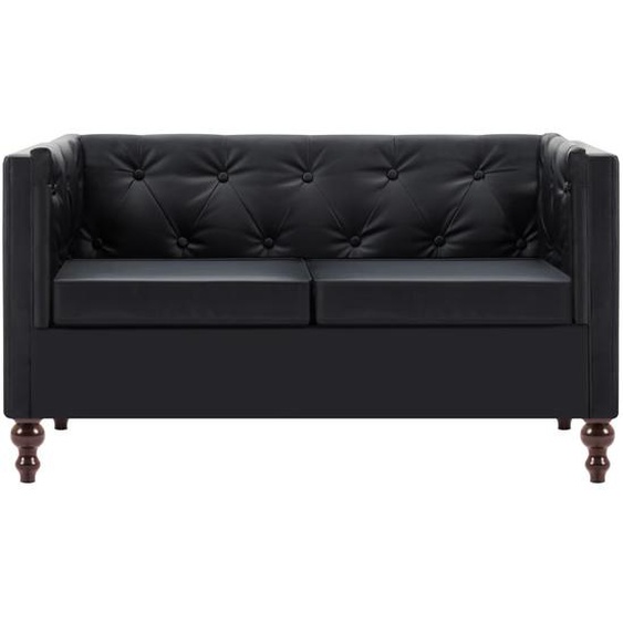 Chesterfield-Sofa 2-Sitzer Kunstlederbezug Schwarz