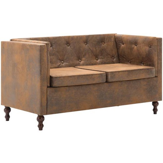Chesterfield-Sofa 2-Sitzer Stoffpolsterung Braun Wildlederoptik