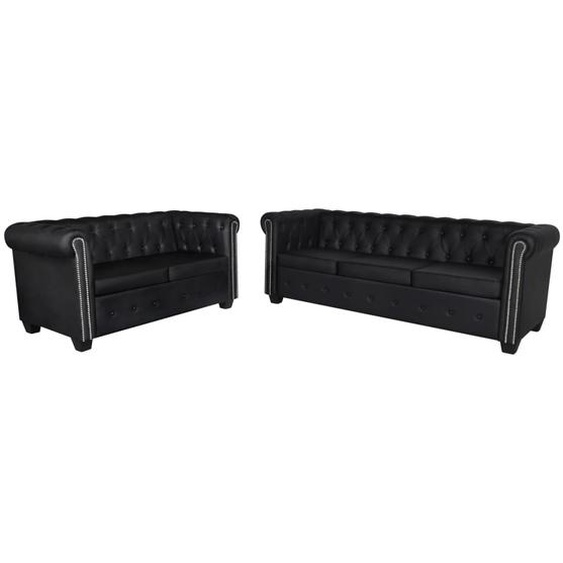 Chesterfield Sofa 2-Sitzer und 3-Sitzer Kunstleder Schwarz