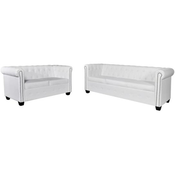 Chesterfield Sofa 2-Sitzer und 3-Sitzer Kunstleder Weiß