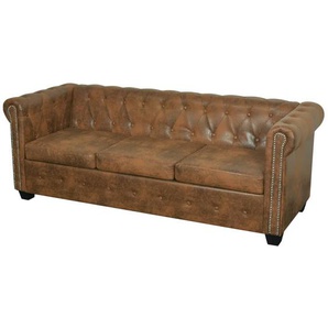 Chesterfield-Sofa 3-Sitzer Kunstleder Braun