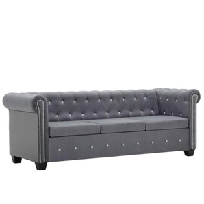 Chesterfield Sofa 3-Sitzer Samtbezug 199x75x72 cm Grau Vidaxl