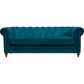 Chesterfield-Sofa HOME AFFAIRE Chambal Sofas Gr. B/H/T: 215 cm x 78 cm x 94 cm, Samtoptik, blau (ocean) Chesterfieldsofas mit klassischer Knopfheftung