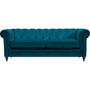 Chesterfield-Sofa HOME AFFAIRE Chambal Sofas Gr. B/H/T: 215 cm x 78 cm x 94 cm, Samtoptik, blau (ocean) Chesterfieldsofas