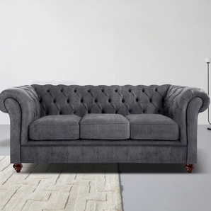 Chesterfield-Sofa HOME AFFAIRE Chesterfield Sofas Gr. B/H/T: 198 cm x 74 cm x 89 cm, Luxus-Microfaser weich, grau (anthrazit) Chesterfieldsofas mit Knopfheftung, auch in Leder