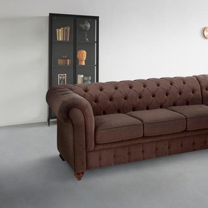Chesterfield-Sofa HOME AFFAIRE Chesterfield Sofas Gr. B/H/T: 250 cm x 74 cm x 210 cm, Luxus-Microfaser weich, langer Schenkel links, braun Chesterfieldsofas mit Knopfheftung, auch in Leder
