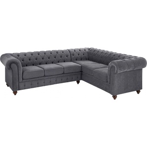 Chesterfield-Sofa HOME AFFAIRE Chesterfield Sofas Gr. B/H/T: 250 cm x 74 cm x 210 cm, Luxus-Microfaser weich, langer Schenkel links, grau (anthrazit) Chesterfieldsofas mit Knopfheftung, auch in Leder