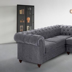 Chesterfield-Sofa HOME AFFAIRE Chesterfield Sofas Gr. B/H/T: 250 cm x 74 cm x 210 cm, Luxus-Microfaser weich, langer Schenkel rechts, grau (anthrazit) Chesterfieldsofas mit Knopfheftung, auch in Leder