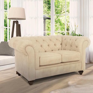 Chesterfield-Sofa HOME AFFAIRE Duc 2-Sitzer Sofas Gr. B/H/T: 147 cm x 74 cm x 89 cm, Samtoptik, beige Chesterfieldsofas