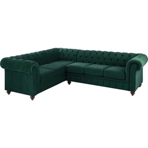 Chesterfield-Sofa HOME AFFAIRE Duc Ecksofa L-Form Sofas Gr. B/H/T: 255 cm x 74 cm x 214 cm, Samtoptik, langer Schenkel rechts, grün Chesterfieldsofas