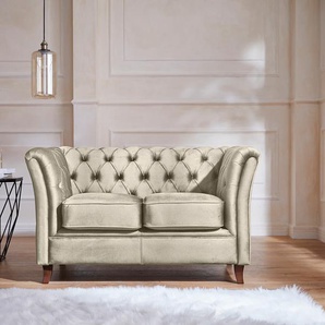 Chesterfield-Sofa HOME AFFAIRE Reims Sofas Gr. B/H/T: 150 cm x 76 cm x 88 cm, Samtoptik, beige (creme) Chesterfieldsofas