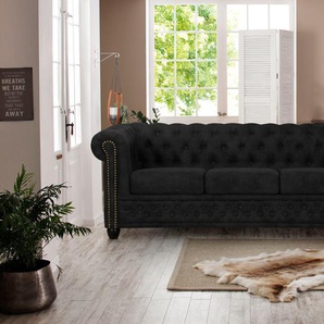 Chesterfield-Sofa HOME AFFAIRE Rysum Sofas Gr. B/H/T: 203 cm x 72 cm x 86 cm, Luxus-Microfaser in Lederoptik, grau (anthrazit) Chesterfieldsofas Chesterfield-Optik, in 2 Bezugsqualitäten, Ausf. schnell lieferbar