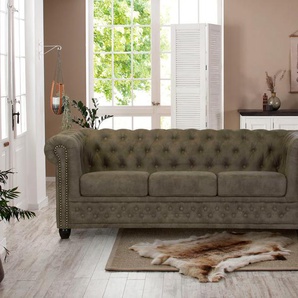 Chesterfield-Sofa HOME AFFAIRE Rysum Sofas Gr. B/H/T: 203 cm x 72 cm x 86 cm, Luxus-Microfaser in Lederoptik, grau (stone) Chesterfieldsofas Chesterfield-Optik, in 2 Bezugsqualitäten, Ausf. schnell lieferbar