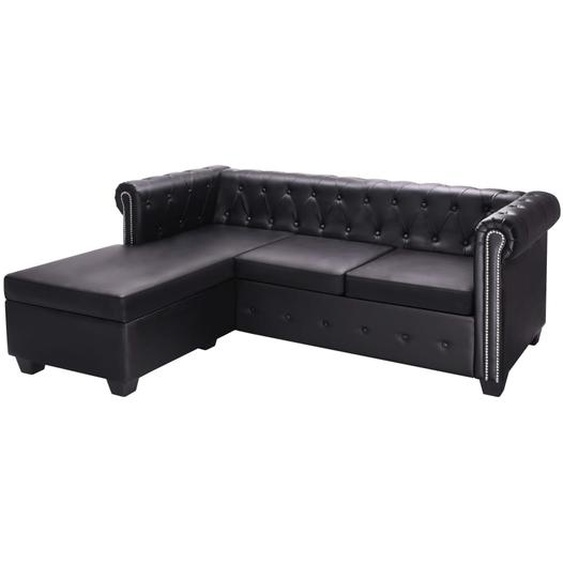 Chesterfield Sofa in L-Form Kunstleder Schwarz