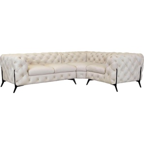Chesterfield-Sofa LEONIQUE Amaury L-Form Sofas Gr. B/H/T: 264 cm x 75 cm x 204 cm, Samtoptik, langer Schenkel links, Füße schwarz, beige Chesterfieldsofas