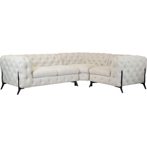 Chesterfield-Sofa LEONIQUE Amaury L-Form Sofas Gr. B/H/T: 264 cm x 75 cm x 204 cm, Struktur, langer Schenkel links, Füße schwarz, beige Chesterfieldsofas