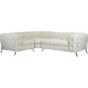 Chesterfield-Sofa LEONIQUE Amaury L-Form Sofas Gr. B/H/T: 264 cm x 75 cm x 204 cm, Struktur, langer Schenkel rechts, Füße chromfarben, beige Chesterfieldsofas