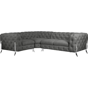 Chesterfield-Sofa LEONIQUE Amaury L-Form Sofas Gr. B/H/T: 264 cm x 75 cm x 204 cm, Struktur, langer Schenkel rechts, Füße chromfarben, grau Chesterfieldsofas