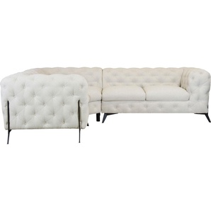 Chesterfield-Sofa LEONIQUE Amaury L-Form Sofas Gr. B/H/T: 264 cm x 75 cm x 204 cm, Struktur, langer Schenkel rechts, Füße schwarz, beige Chesterfieldsofas