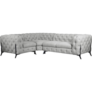 Chesterfield-Sofa LEONIQUE Amaury L-Form Sofas Gr. B/H/T: 264 cm x 75 cm x 204 cm, Struktur, langer Schenkel rechts, Füße schwarz, silberfarben (silber) Chesterfieldsofas