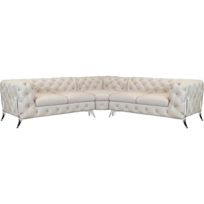 Chesterfield-Sofa LEONIQUE Amaury L-Form Sofas Gr. B/H/T: 264 cm x 75 cm x 262 cm, Samtoptik, gleichschenklig, Füße chromfarben, beige Chesterfieldsofas