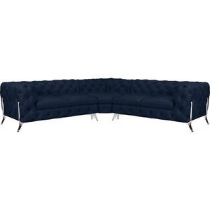 Chesterfield-Sofa LEONIQUE Amaury L-Form Sofas Gr. B/H/T: 264 cm x 75 cm x 262 cm, Samtoptik, gleichschenklig, Füße chromfarben, blau Chesterfieldsofas