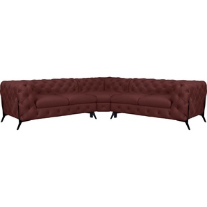 Chesterfield-Sofa LEONIQUE Amaury L-Form Sofas Gr. B/H/T: 264 cm x 75 cm x 262 cm, Samtoptik, gleichschenklig, Füße schwarz, rosa (rose) Chesterfieldsofas