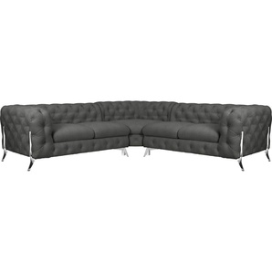 Chesterfield-Sofa LEONIQUE Amaury L-Form Sofas Gr. B/H/T: 264 cm x 75 cm x 262 cm, Struktur, gleichschenklig, Füße chromfarben, grau Chesterfieldsofas