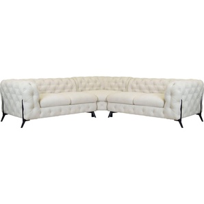 Chesterfield-Sofa LEONIQUE Amaury L-Form Sofas Gr. B/H/T: 264 cm x 75 cm x 262 cm, Struktur, gleichschenklig, Füße schwarz, beige Chesterfieldsofas
