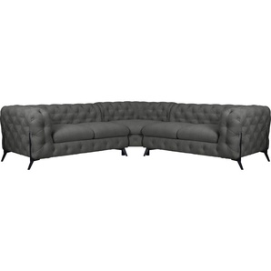 Chesterfield-Sofa LEONIQUE Amaury L-Form Sofas Gr. B/H/T: 264 cm x 75 cm x 262 cm, Struktur, gleichschenklig, Füße schwarz, grau Chesterfieldsofas