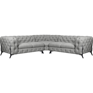 Chesterfield-Sofa LEONIQUE Amaury L-Form Sofas Gr. B/H/T: 264 cm x 75 cm x 262 cm, Struktur, gleichschenklig, Füße schwarz, silberfarben (silber) Chesterfieldsofas