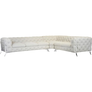 Chesterfield-Sofa LEONIQUE Amaury L-Form Sofas Gr. B/H/T: 323 cm x 75 cm x 264 cm, Struktur, langer Schenkel links, Füße chromfarben, beige Chesterfieldsofas