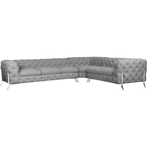 Chesterfield-Sofa LEONIQUE Amaury L-Form Sofas Gr. B/H/T: 323 cm x 75 cm x 264 cm, Struktur, langer Schenkel links, Füße chromfarben, silberfarben (silber) Chesterfieldsofas