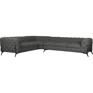 Chesterfield-Sofa LEONIQUE Amaury L-Form Sofas Gr. B/H/T: 323 cm x 75 cm x 264 cm, Struktur, langer Schenkel rechts, Füße schwarz, grau Chesterfieldsofas