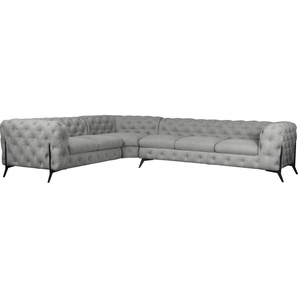 Chesterfield-Sofa LEONIQUE Amaury L-Form Sofas Gr. B/H/T: 323 cm x 75 cm x 264 cm, Struktur, langer Schenkel rechts, Füße schwarz, silberfarben (silber) Chesterfieldsofas